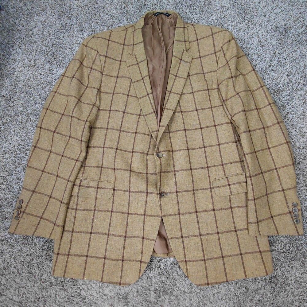 Maus & Hoffman Blazer Mens 48T 48L Lambswool Cashmere Check Windowpane 2 Button